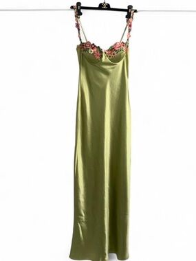 Billy J green satin maxi dress with floral straps size 6 maxi dress
